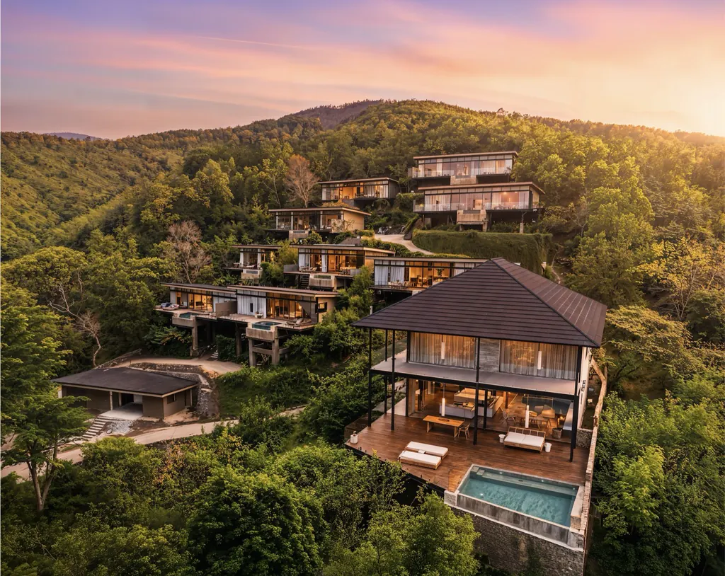 Drone view of The Habitat villas on Kuta Hillside, Lombok