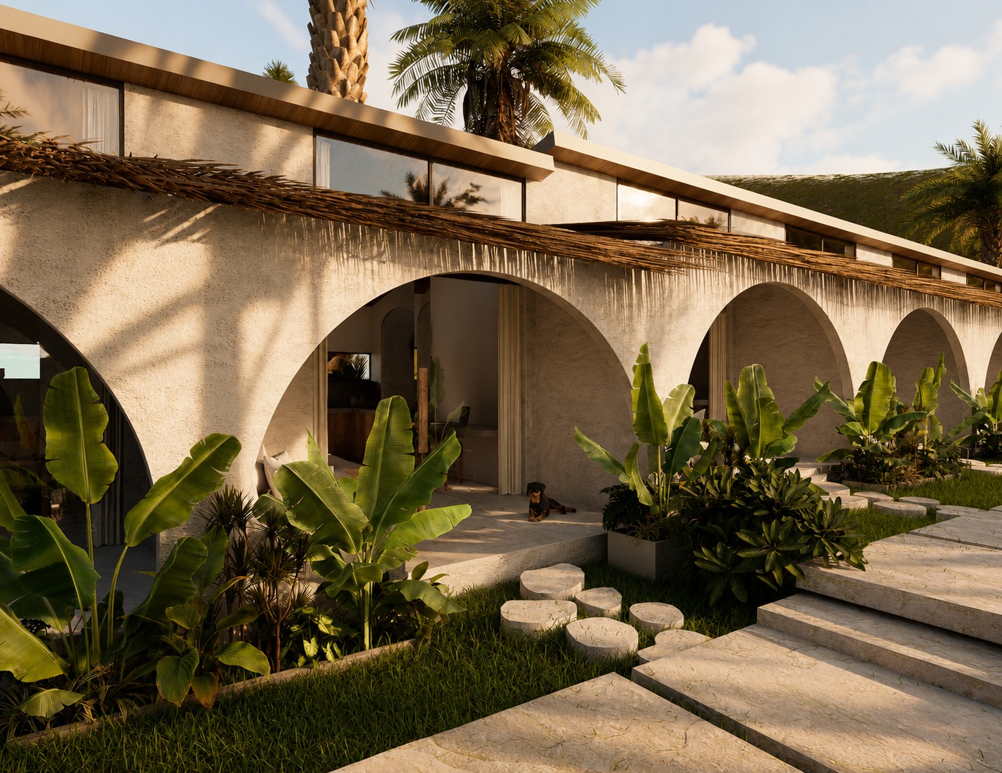 Arched coliving units at Habitat CoLiving Kuta