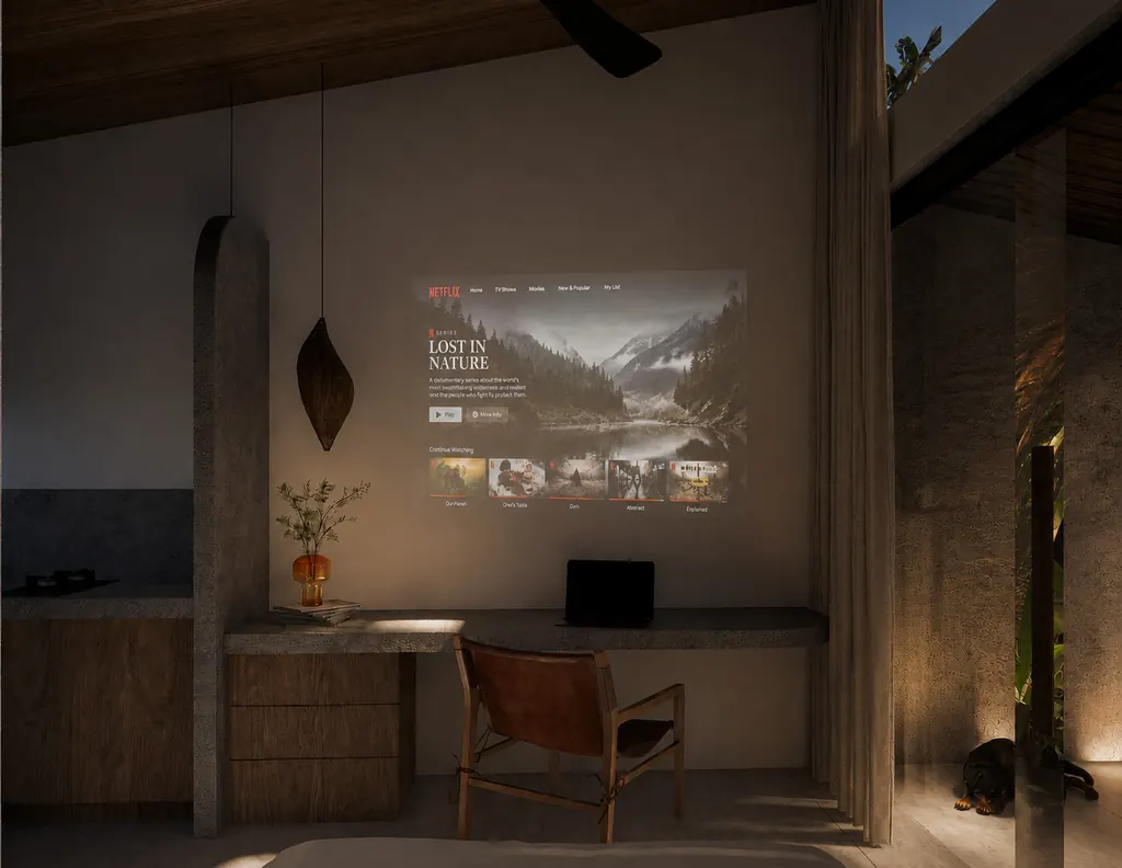 In-unit cinema projector above the desk